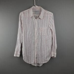 Rails Charli Mixed Stripe Linen Blend Beachy Button-Down Top Purple Whit…